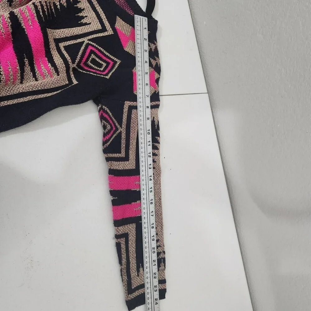 Forever 21 Sweater Womens Geometric Aztec Print Navy Pink Beige S/M Cottagecore